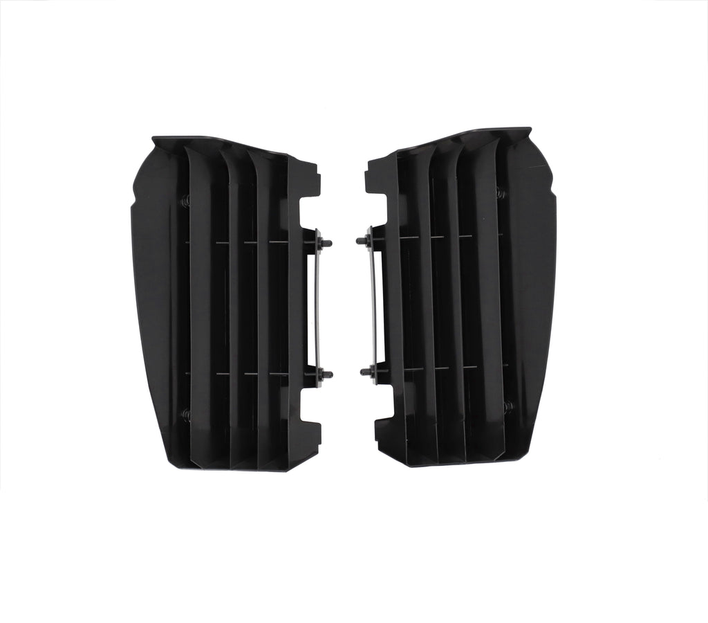Acerbis black radiator louvers for Yamaha motorcycle, body part with vented design, made for optimal cooling and protection.