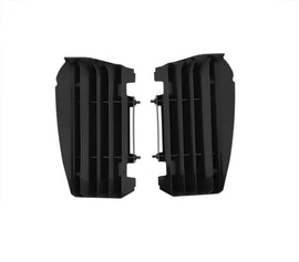 Acerbis black radiator louvers for Yamaha motorcycle, body part with vented design, made for optimal cooling and protection.
