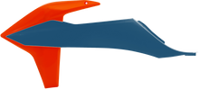 Load image into Gallery viewer, Acerbis KTM 16 orange and blue radiator shrouds for motocross bikes, featuring aerodynamic body design and vibrant color accents.