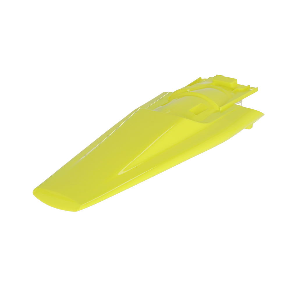 Acerbis yellow rear fender for motorcycle, body part with Acerbis branding, mounted on bike, showcasing durable plastic construction.