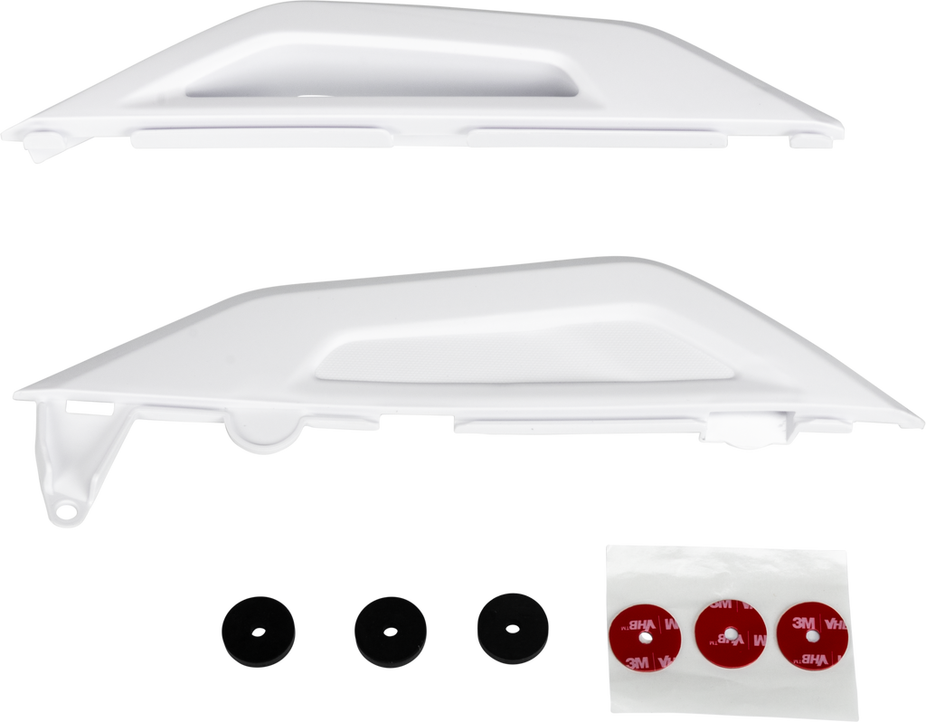 Acerbis white lower side panels for motorcycle body, featuring sleek design and durable plastic construction.