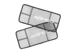 Black Acerbis U-Ret radiator louvers for body protection, model 29293-80001, shown on a motorcycle.