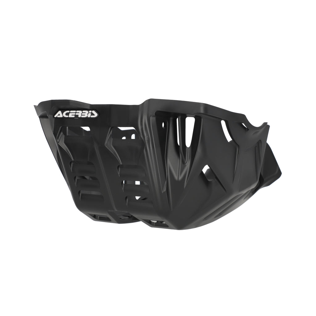 Black Acerbis skid plate for motorcycle guards and braces, designed to protect the underside of the bike.