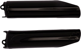 Black Acerbis fork guard for motorcycle suspension, designed to protect forks from debris and damage.