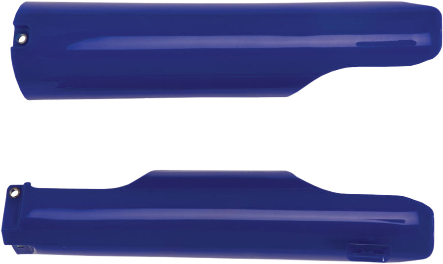 Acerbis blue fork guard for motorcycle suspension, with protective design and branding visible on the blue plastic cover.