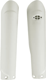 White Acerbis fork guards for motorcycles, model 24012-66811, providing protection for front suspension.