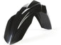 A black Acerbis front fender for motorcycle, showcasing its sleek design and durable plastic construction.