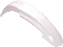 Load image into Gallery viewer, Acerbis white front fender for motorcycle, showing smooth plastic surface and mounting points for installation.
