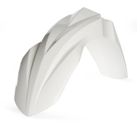 White Acerbis front fender for motorcycle, part number 26858-00002, with a sleek design and durable finish.