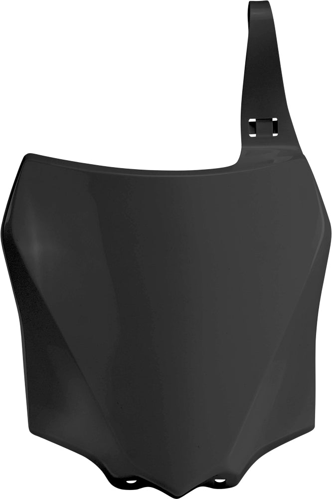 Black Acerbis front number plate for motorcycles, showcasing the sleek design and mounting points for the Acerbis 23740-50001 model.