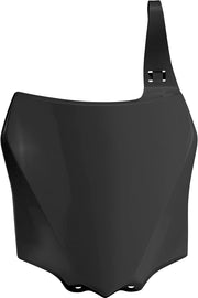 Acerbis black front number plate for motorcycle, featuring a sleek design with mounting holes and branding details.