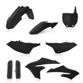 Acerbis black full plastic kit for motorcycle, including front and rear panels, made of durable plastic for replacement or customization.