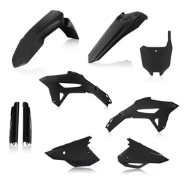 Acerbis plastic kit in full HON black, includes various motorcycle fairing and body panels for off-road or motocross bikes