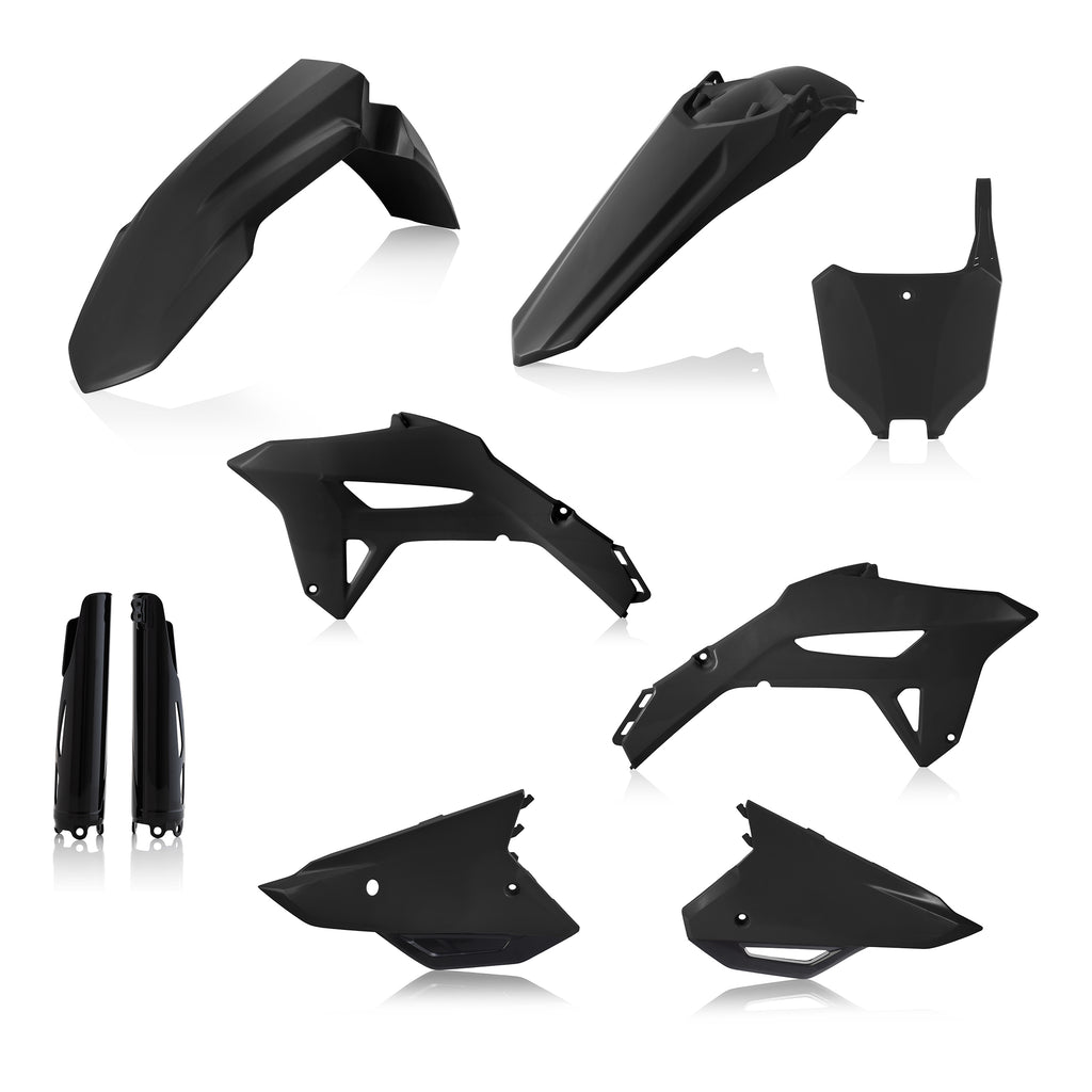 Acerbis Plastic Kit in full HON black, designed for motorcycle or ATV, featuring durable black plastic components.