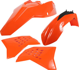Acerbis orange plastic kit with various components, designed for motorcycle customization and replacement.