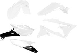 Acerbis white plastic kit with various panels and parts, suitable for motorcycle or dirt bike customization and repair.