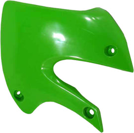 Green Acerbis radiator shrouds for off-road motorcycles, featuring a durable plastic construction and bold graphics.