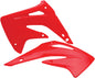 Red Acerbis radiator shrouds for motorcycles, featuring durable plastic design and vibrant color, part number 1590-3744.