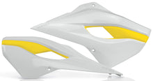Load image into Gallery viewer, Acerbis radiator shrouds in white and yellow for motorcycle, designed for optimal cooling and style.