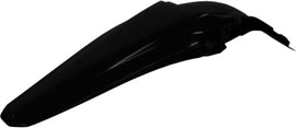 Black Acerbis rear fender for motorcycle, showcasing durable plastic construction and sleek design.