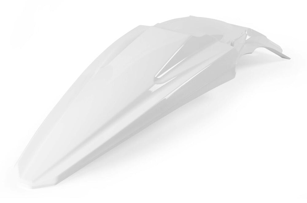 Acerbis white rear fender for motorcycles, showing the plastic mudguard with product code 24496-50002.