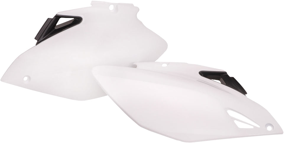 White Acerbis side panels for motorcycle, model 1591-3906, featuring sleek design and durable plastic construction.