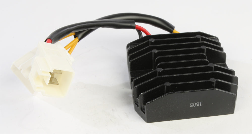 Ricks Motorsport Electric regulator and rectifier for motorcycle electrical systems, featuring metal casing and wiring connections
