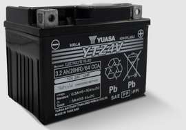 Yuasa YTZ4V maintenance-free motorcycle battery with black casing and terminal posts, suitable for motorcycle use.