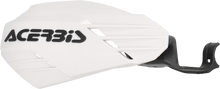 Load image into Gallery viewer, Acerbis K-Linear handguard in white and black, mounted on motorcycle handlebar with protective design and branding visible.