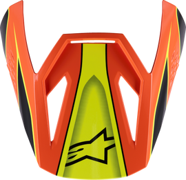 Alpine Star Sm3 Youth Fray Visor in black, orange, and yellow fluo glossy finish, featuring a vibrant, textured design.