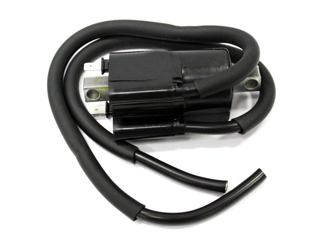 Bronco ATV ignition coil in black with electrical connectors, designed for Bronco models, showcasing the coil's compact, durable construction.