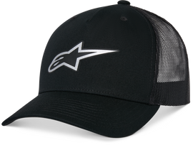 Alpine Star Reflect Ageless Trucker Hat in black with reflective accents, featuring a curved brim and adjustable snapback closure.