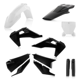 Acerbis full plastic kit for Hus motorcycle in white and black, includes various plastic panels and components.