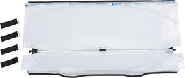 Open Trail folding windshield for off-road vehicles, showing clear, durable windscreen with foldable design and mounting brackets.
