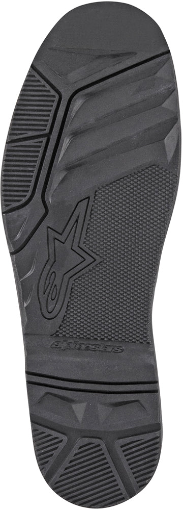 Alpine Star Tech-1 outsole in black, size 12, showing the rugged rubber tread and detailed design for motorcycle riding footwear.