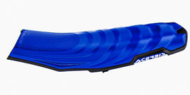 Acerbis X-Seat off-road motorcycle seat in blue and black with textured surface and mounting hardware for off-road riding.