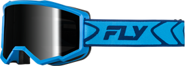 Fly Racing Zone Goggle in blue and navy with dark smoke hydrophobic lens, designed for motocross or off-road riding.