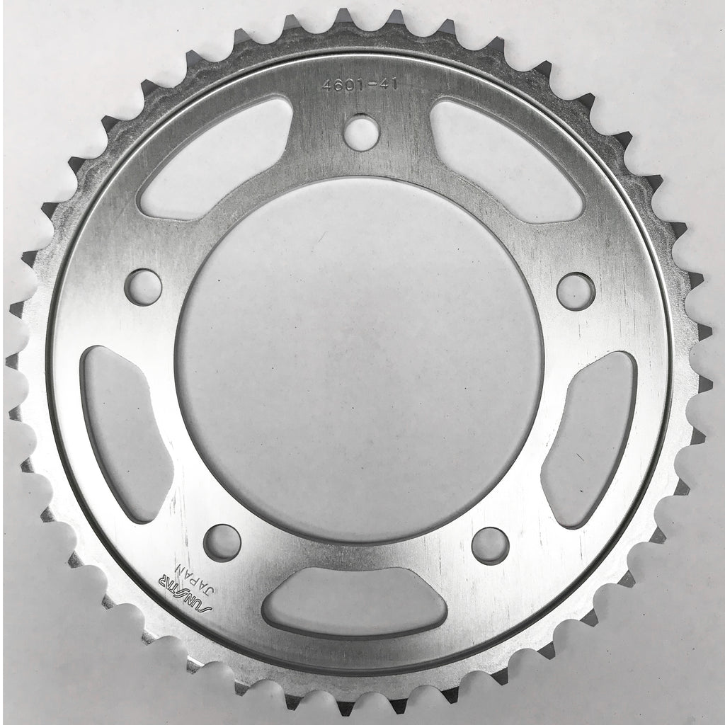 Sunstar steel rear sprocket 41-tooth for Yamaha 525 off-road motorcycle, showing the gear teeth and branding details