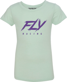 Light green Fly Racing Girl's Fly Edge Tee in Youth Large, featuring casual fit and soft fabric.