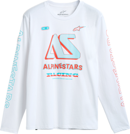 Alpine Star Ayess LS CSF Tee in white, large size, featuring a casual long-sleeve design with brand logo on front.