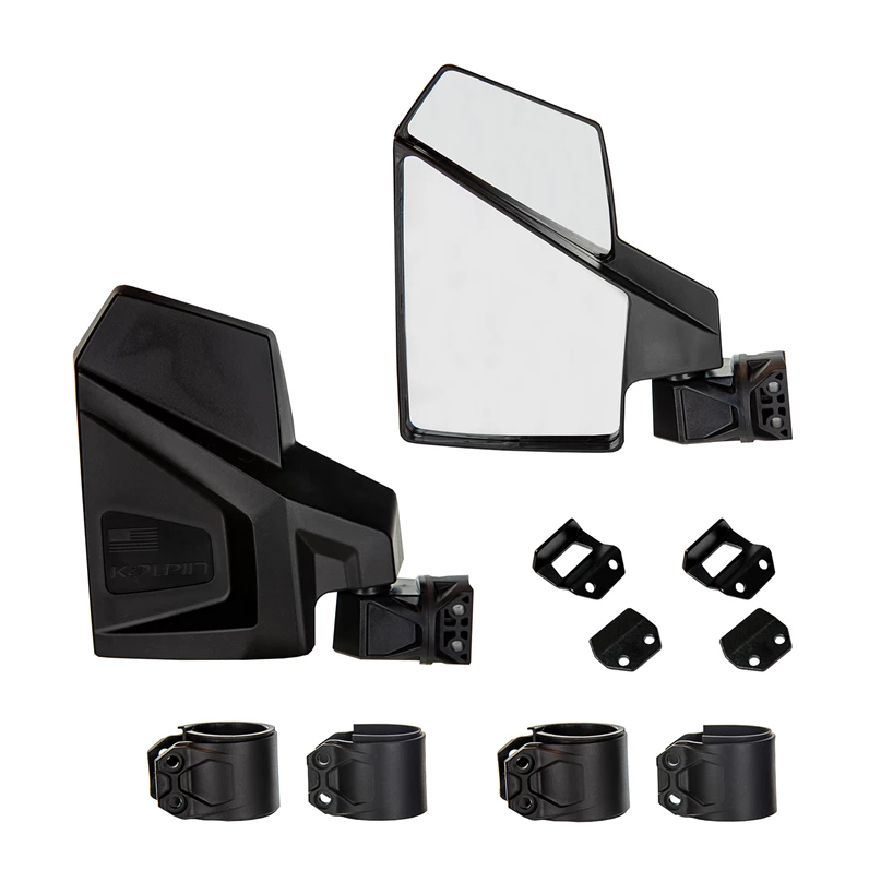 Kolpin UTV side mirror universal model 23-2018 with reflective glass and durable black housing, mounted on a UTV.