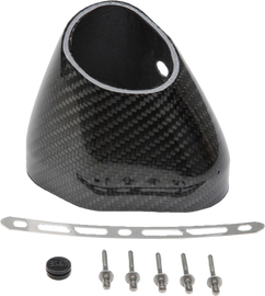 Yoshimura exhaust end cap kit left side R77 LH CF slash-cut for motorcycle exhaust system showing the carbon fiber end cap