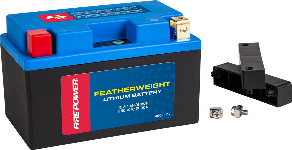 Fire Power Featherweight Lithium Battery 12V 60Wh with 250 CCA, compact and lightweight car or motorcycle battery.
