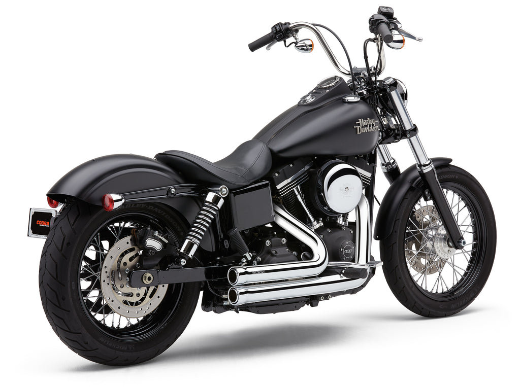 Cobra Speedster 909 Chrome Dyna exhaust for Harley Davidson 2006-2011 shows polished chrome finish and dual exhaust tips