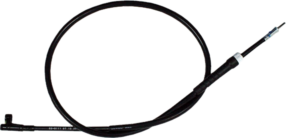 Motion Pro Black Vinyl Speedo Cable 70-2111 for motorcycle, showing the durable black vinyl exterior and detailed fittings.