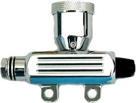 HardDrive Chrome Rear Master Cylinder for motorcycle brakes, featuring smooth finish and durable construction.