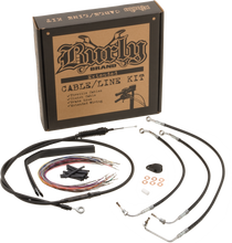 Load image into Gallery viewer, Burly Brand 18-inch Ape Hand Controls Kit in stainless steel for motorcycle handlebars with control levers and mounting hardware