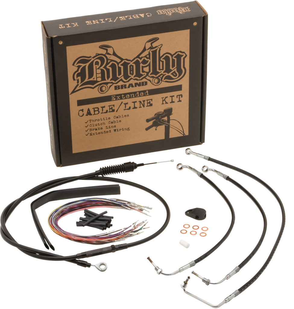 Burly Brand 16-inch black non-ABS control kit, featuring handlebars and components for motorcycle customization.