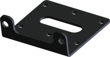 Charger l'image dans la galerie, KFI Products roller fairlead mount plate for Warn VRX and Axon winches, shown in black metal with mounting holes.