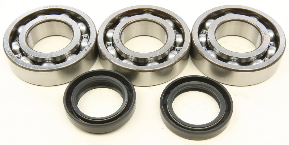 All Balls engine crankshaft bearing and seal kit with multiple seals and bearings laid out on a white background.
